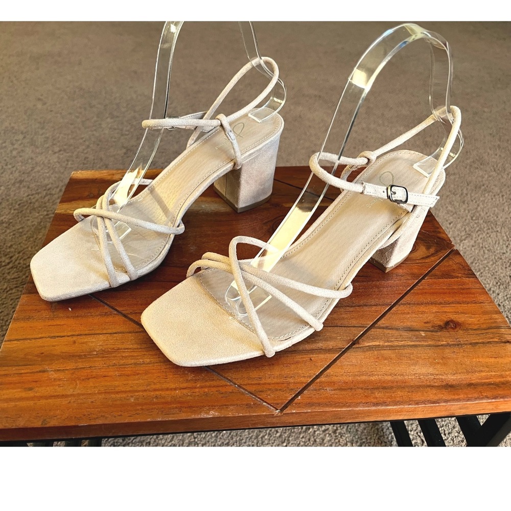 J. Adams Camila Nude Suede Strappy Block Heel Sandals‎ Square Toe 7.5
